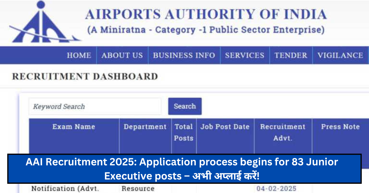 AAI Recruitment 2025: Application process begins for 83 Junior Executive posts – अभी अप्लाई करें!