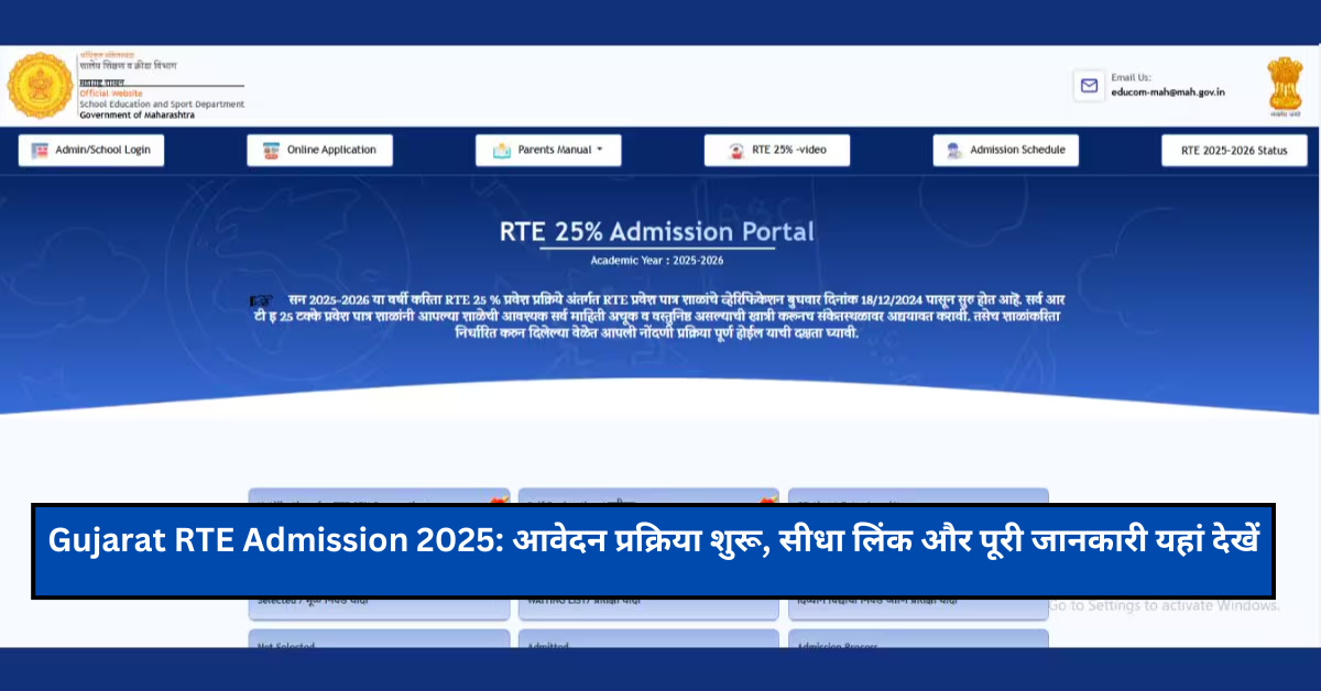 Gujarat RTE Admission 2025: आवेदन प्रक्रिया शुरू, सीधा लिंक और पूरी जानकारी यहां देखें